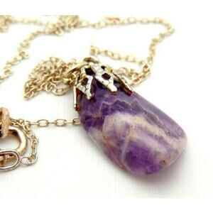 Rough Chevron Amethyst Pendant Necklace in Sterling Silver 925 16in